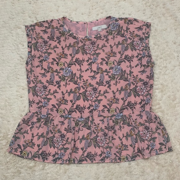 SOLD ✨ LOFT Floral Print w Peplum Hem Blouse Pink Multicolor - Size M - Picture 4 of 14